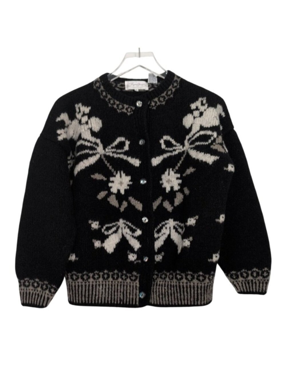 Jayson Younger Floral Cardigan Womens Size Large Black 100% Wool Cottagecore